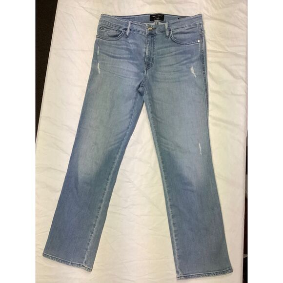 Sanctuary Light Blue Distressed straight Jeans Casual Denim Mid-Rise - Picture 1 of 6